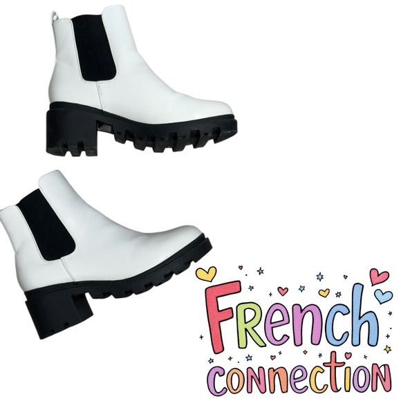 French Connection Vegan Leather Platform Chunky Ankle Boots Women 9 Jane White - Picture 1 of 8